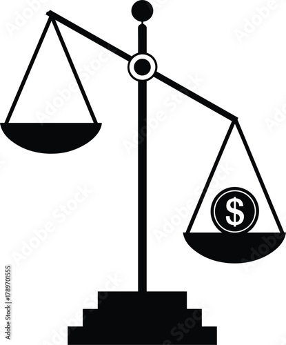 Unbalanced Scale with Dollar Coin on One Side, Illustrating Financial Inequality, Monetary Value, Weight of Money, and Business Priority