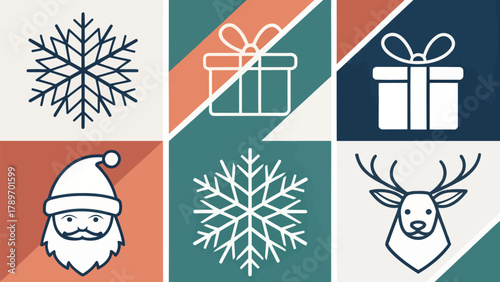 Festive holiday silhouette icons featuring Santa, reindeer, snowflakes, and gifts for joyful celebrations