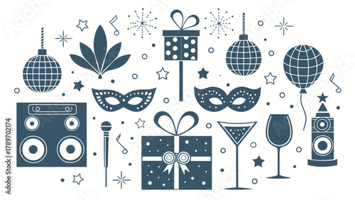 Dynamic party silhouette elements for celebrations, birthdays, and festive events, creating vibrant, joyful scenes.