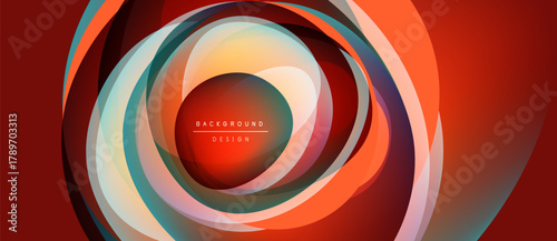 Abstract circular design. Concentric layers create dynamic visual effect. Warm colors dominate, with central text element. Modern, sleek presentation.