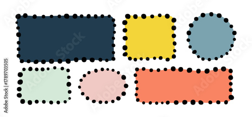 Hand drawn dotted frame set. Doodle color vector shapes and frames for social media. Kids abstract text box by marker. Round Polka Speech bubble blobs for dialog