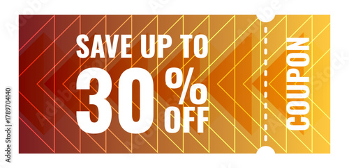 Modern 30% discount coupon template. Geometric gradient design for advertising and promotions