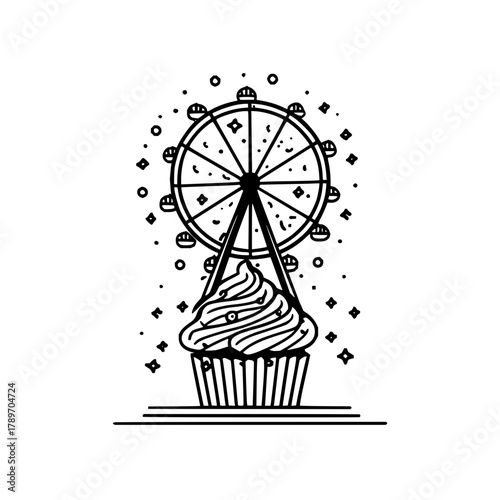 Ferris wheel cupcake dessert illustration sweet treat bakery confectionery fairground food design vector art