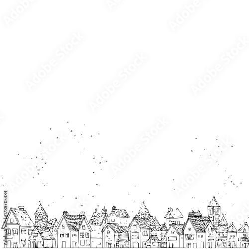 Hand drawn sketch of european town cityscape vector illustration for coloring book page and design element