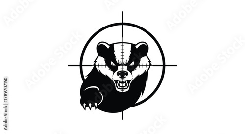 Angry badger in a sniper scope, vector illustration.
