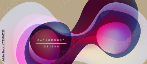 Abstract flowing shapes, vibrant colors, modern design. Gradient layers create dynamic visual effect. Beige background complements composition.