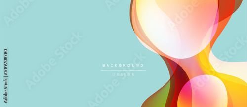Abstract design features flowing shapes, soft colors. Light blue backdrop complements warm hues. Modern, elegant visual composition.