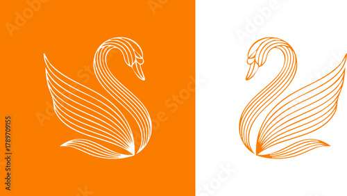 Logo Elegant Swan Illustrations Geometric Line Art in Orange and White