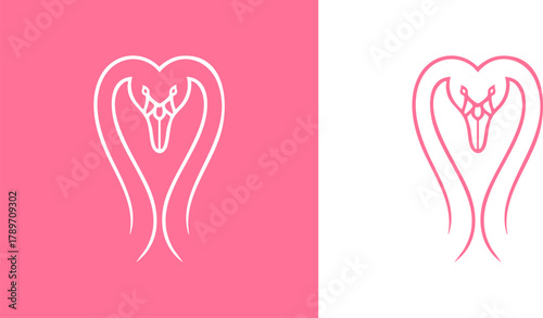Logo Elegant Swan Heart Outline A Minimalist Symbol of Love and Grace in Delicate Pink and White