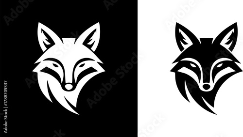 Fox Head Logo Minimalist Design in Black and White