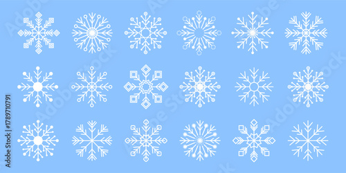 Winter snowflake big set. Simple geometric ice and frost crystals icons , perfect for seasonal, holiday, or web design