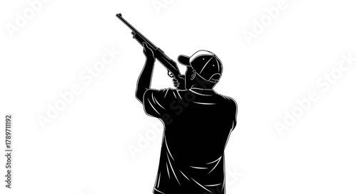 Dynamic silhouette of a sportsman aiming a rifle, representing precision, focus, and the thrill of competitive shooting, suitable for sport or hunting themes
