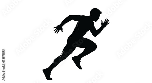 Dynamic silhouette of a runner sprinting with powerful determination on a white background, perfect for fitness, sports, and health-related visuals