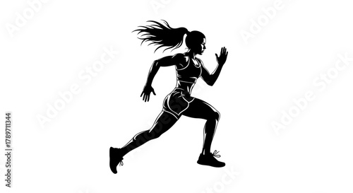 Dynamic fitness motivation with athletic woman running, perfect for inspiring wellness, sports, and healthy lifestyle content, powerful energy and determination