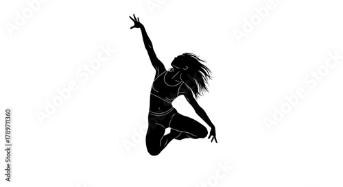 Dynamic silhouette of a dancer leaping with joy and energy, perfect for fitness, dance studio promotions, or motivational campaigns, full of positive vibes