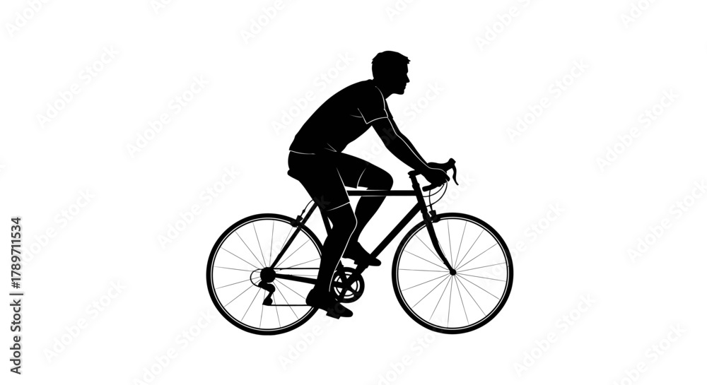 Fototapeta premium Dynamic silhouette of cyclist riding road bike for fitness, adventure, and competition, perfect for sports marketing or healthy lifestyle campaign visuals