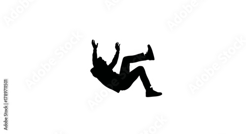 Dramatic silhouette of a man falling or floating, conveying fear, stress, or a dreamlike state with a simple black and white design for impactful visuals
