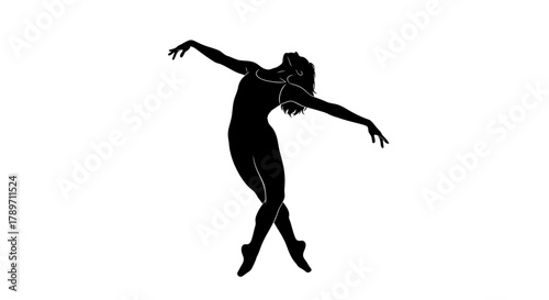 Graceful dancer performing elegant ballet pose in silhouette against a clean white backdrop, expressing artistry, movement, and the beauty of dance