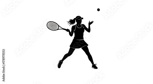 Dynamic silhouette of a tennis player serving with power and precision, ready for victory with focused energy in a competitive match situation
