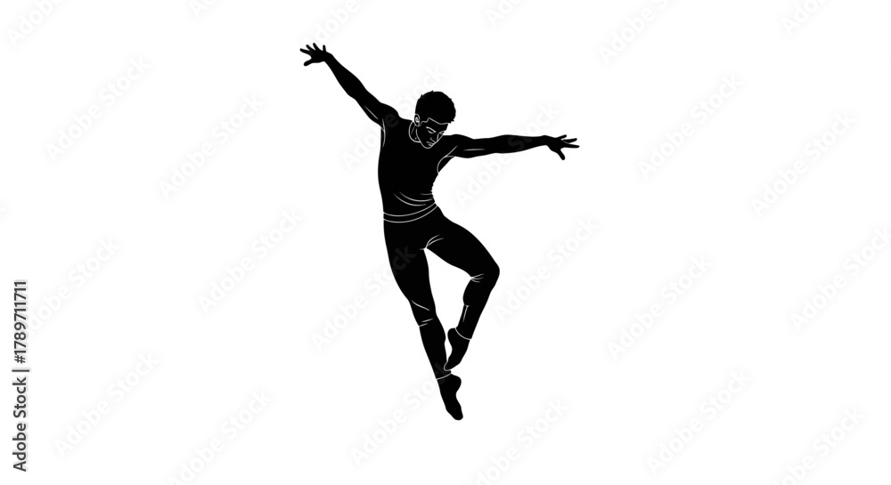 Naklejka premium Elegant silhouette of a dancer in graceful pose, perfect for expressive designs or artistic projects needing a modern and stylish touch, conveying freedom