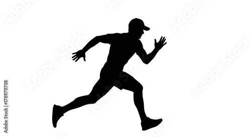 Dynamic silhouette of a determined runner in mid stride, capturing speed and athletic motion for fitness or competition themes.