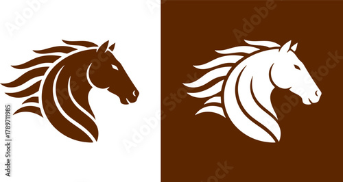 Logo Iconic Horse Head Silhouette Set Majestic Equine Profile in Contrasting Colors