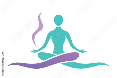 Meditating figure in lotus pose with flowing elements