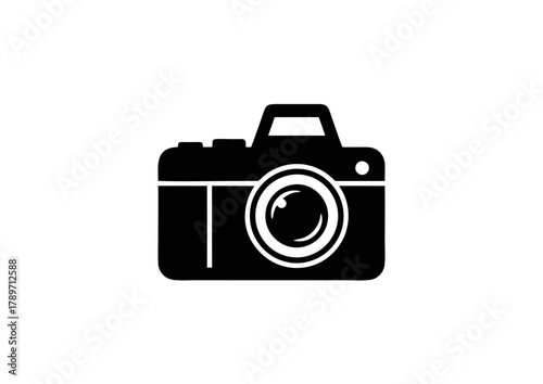 Minimal black vector illustration of camera icon, isolated on white background, perfect for media, photography, creative, and social content design projects.
