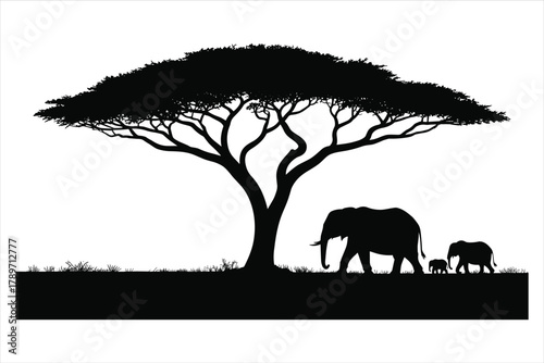 African Elephant Family Silhouette