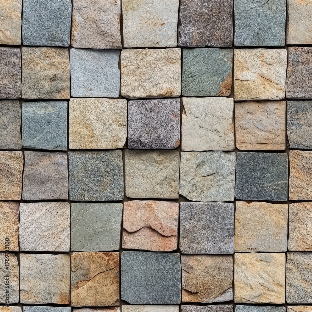 Fototapeta premium A repeating pattern of textured square stone tiles. Seamless pattern.