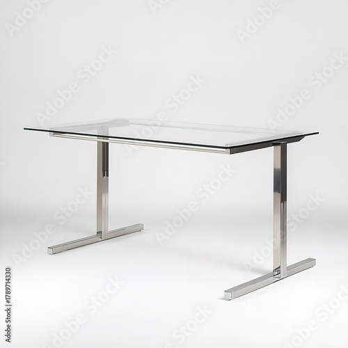 Modern glass top desk with metal legs for office or home use