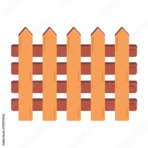Stock photo of a wooden picket fence section isolated on a white background for garden or security design element