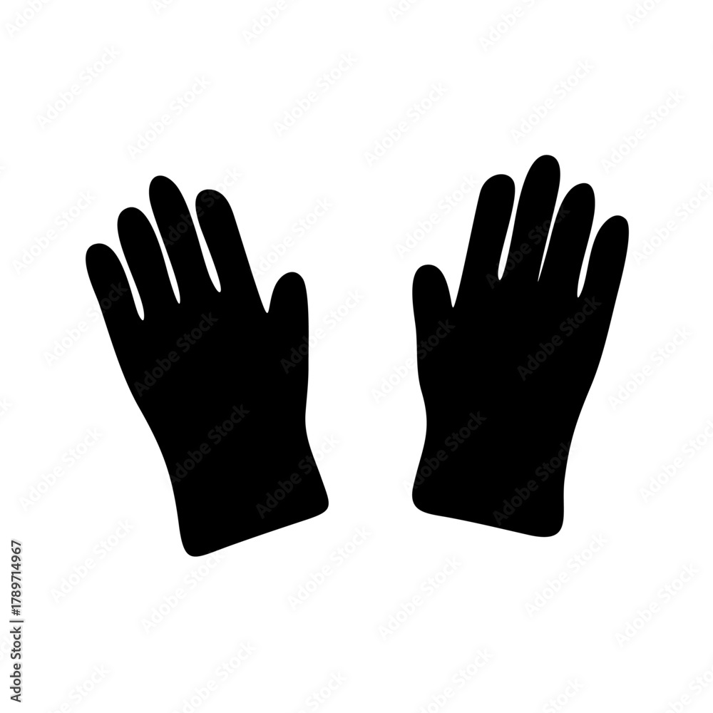 Obraz premium Black leather gloves isolated on white, a silhouette illustration of two human hands showing fingers and thumb for protection