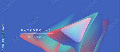 Abstract fluid shapes overlap, creating vibrant color gradients. Blue background emphasizes dynamic design elements. Modern aesthetic.