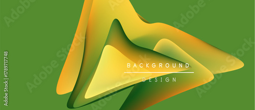 Abstract design features layered shapes, vibrant colors. Green backdrop complements golden, orange elements. Text reads background design.