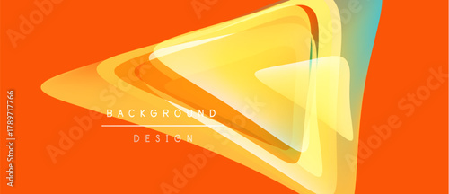 Bright orange backdrop features layered triangular shapes. Yellow, turquoise hues create dynamic visual effect. Modern design element.