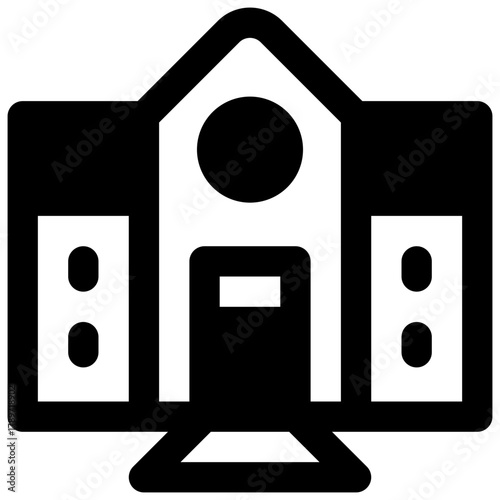 School. Outlined stroke vector icon with black-filled details.