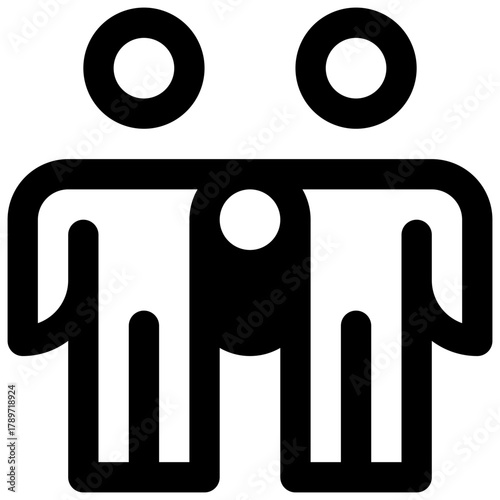 Two fathers family. Outlined stroke vector icon with black-filled details.