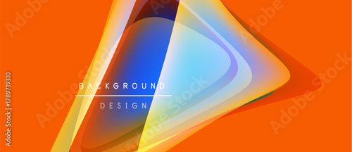 Abstract design features layered shapes, vibrant orange backdrop. Text reads background design. Modern, dynamic visual composition.
