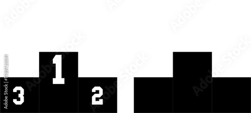 Winner's Podium with a Cup Standing in the first place. The winner's cup and the winner's podium with the first and third places.