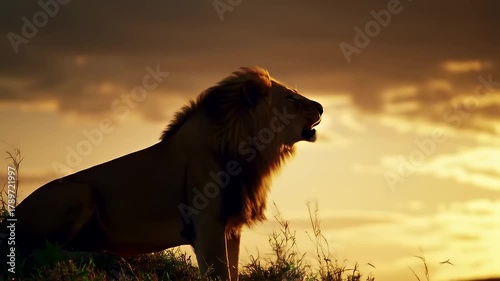 Wallpaper Mural Majestic Lion Roars at Sunset - A Stunning Wildlife Silhouette. Torontodigital.ca