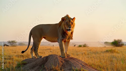 Wallpaper Mural Majestic Male Lion Standing Proudly on a Rock at Sunrise. Torontodigital.ca