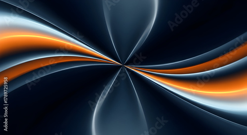 Fototapeta Naklejka Na Ścianę i Meble -  Dark Blue and Orange Futuristic Abstract Background Swirling Metal Waves