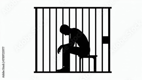 Silhouette of a person sitting in a jail cell