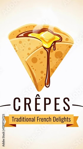 Cartoon Style Crepe with Butter and Syrup, Traditional French Delights on a Plate.