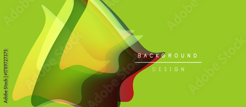 Abstract vibrant design. Overlapping colorful shapes create dynamic visual effect. Lime green background enhances contrast. Modern aesthetic.