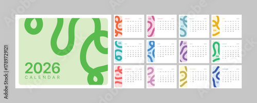 Monthly calendar 2026 week start Sunday corporate design template vector, wall desk calendar in a minimalist style