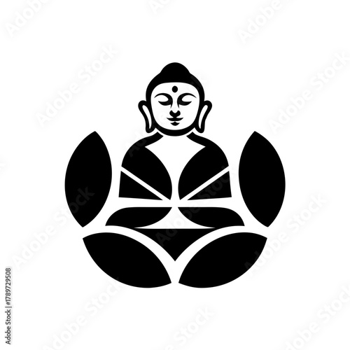Black buddha sitting on a lotus flower vector illustration on transparent background
