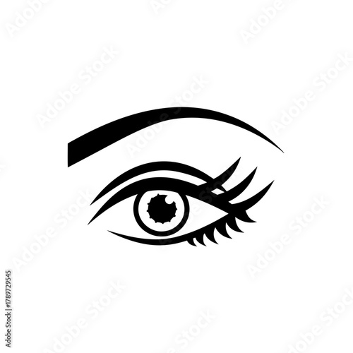 Illustration of a stylized eye with eyebrow and lashes on transparent background
