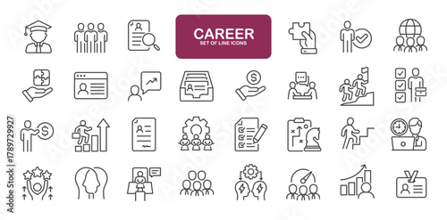 Set of line icons related to career, employee, interview, hire. Outline icons collection